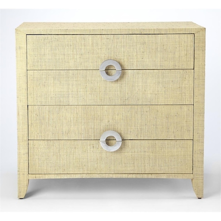 Gfancy Fixtures Amelle Cream Raffia 4 Drawer Accent Chest, Beige GF3104116